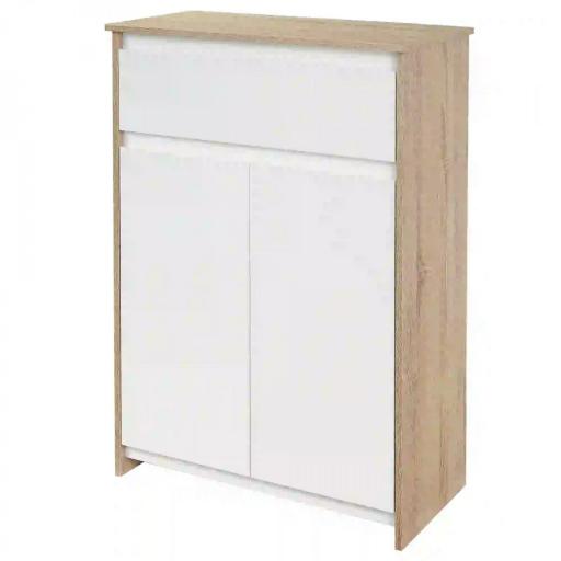 Armario de Baño con 1 Cajón y 2 Puertas Mueble Auxiliar de Estilo Moderno 60x30x90 cm Blanco y Natural [5]