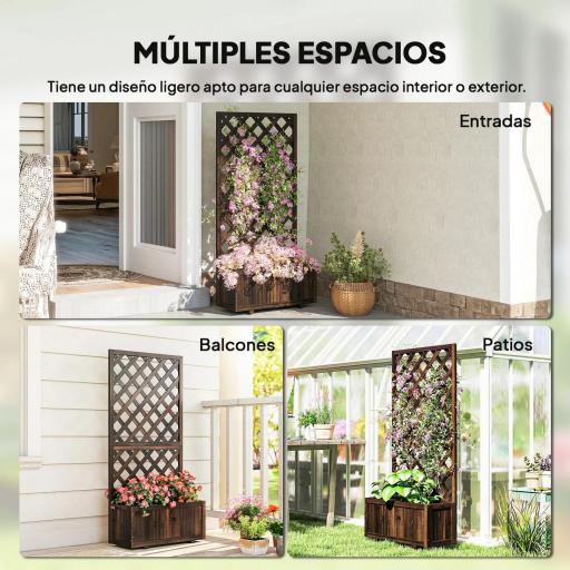 Jardinera con Enrejado de Madera Macetero de Jardín con Soporte para Trepadora 72,5x31,5x149,5 cm Carbonizado [5]