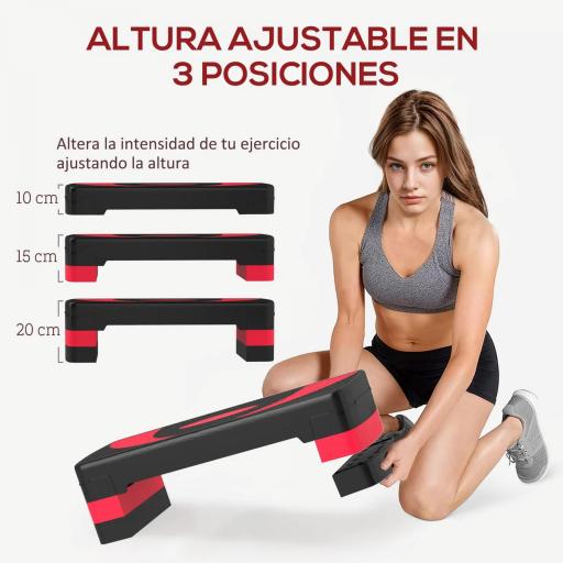Step de Aeróbic para Fitness Antideslizante con Altura Regulable 3 Niveles 10/15/20 cm Carga 150 kg 80x31x20 cm Rojo [2]