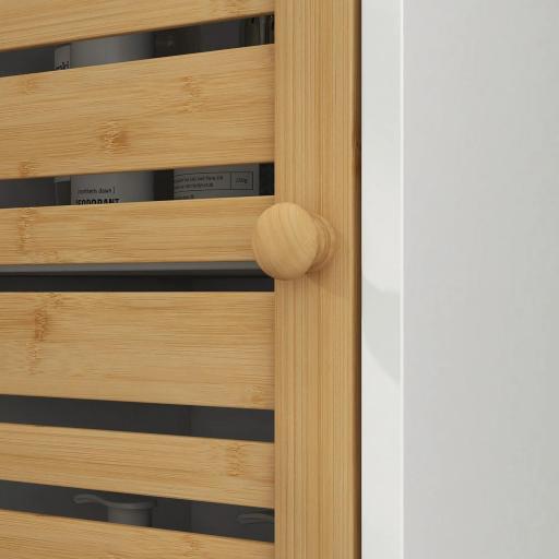 Mueble Auxiliar de Baño con Estantes Ajustables y Puertas de Bambú Anti-vuelco 35x30x170 cm Blanco y Natural [6]