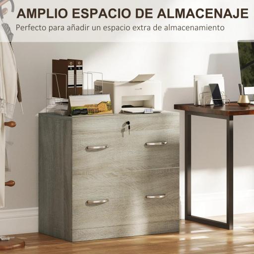 Cajonera de Escritorio con 2 Cajones con Guías para Carpetas Colgantes para A4 Cerradura y 2 Llaves 77x42x72 cm Natural [4]