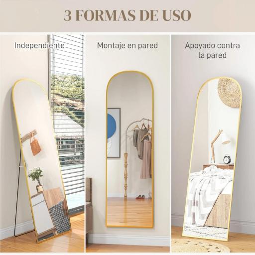 Espejo de Cuerpo Entero 50x170 cm Independiente o Pared con Marco de Aleación de Aluminio y Soporte Dorado [3]