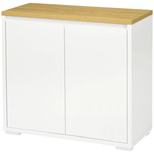 Aparador de Salón Mueble Auxiliar de Cocina con 2 Puertas y Estante Ajustable para Comedor Entrada 80x37x75 cm Blanco [2]