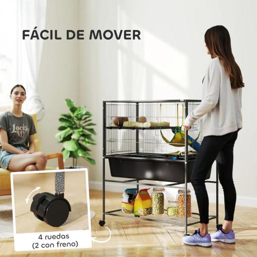 Jaula para Animales Pequeños de 3 Niveles con Rampas Antideslizantes Puertas Amplias y Ruedas con Freno 88x48x102cm Gris [3]