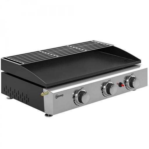 Barbacoa de Gas con 3 Quemadores 7,5 kW Barbacoa Portátil con Plancha Rejilla Calentadora y Recogedor Grasa Negro [10]