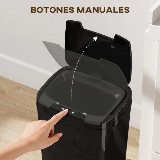 Cubo de Basura Cocina Automático 15 L con Sensor Infrarrojo y Modo Manual Anillo de Retención Antihuellas Negro [5]