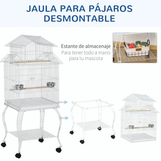 Jaula para Pájaros con Ruedas Jaula Grande con Soporte y Estante para Cacatúa ninfa Cotorra del Sol 50x49x137 cm Blanco [5]
