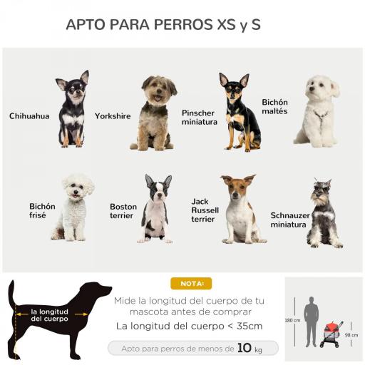 Carrito para Perros Pequeños 3 en 1 con Vagón Desmontable Cesta de Almacenaje Correas de Seguridad y Cojín Rojo [2]