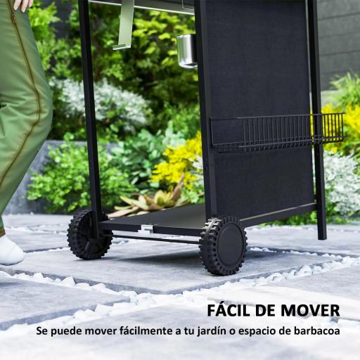 Barbacoa de Gas con 3 Quemadores Quemador Lateral Tapa con Termómetro Parrilla y Mesa Lateral Ruedas 108x54x97 cm Negro [4]