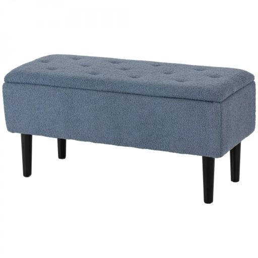 Banco de Pie de Cama Baúl de Almacenaje para Dormitorio con Tapa Abatible y Patas de Madera 95x38x45 cm Azul [8]