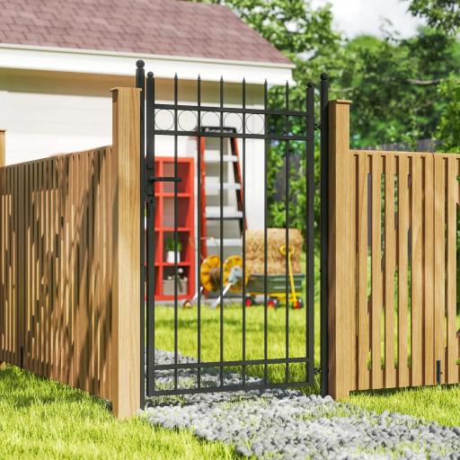 Puerta de Jardín Metálica con Cerradura y Llaves de Acero Galvanizado Resistente a la Intemperie 147,5x89 cm Negro [6]