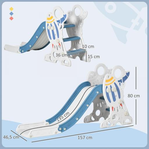 Tobogán Infantil para Niños de 18-36 Meses con 3 Escalones Antideslizantes para Interior Exterior 157x46,5x80 cm Gris [1]