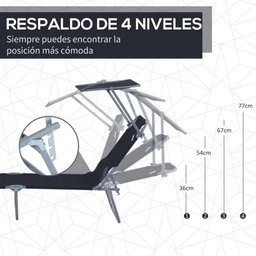 Tumbona de jardín Plegable con Toldo y Respaldo Reclinable para Jardín Terraza Acampada 187x58x36cm Negro [2]