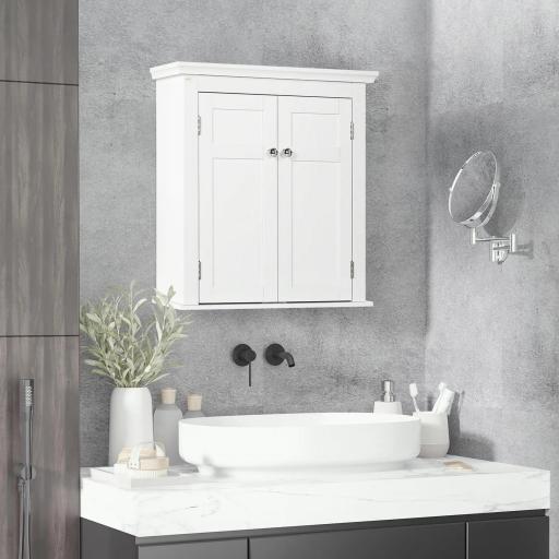 Mueble de Baño Colgar con Estantes Ajustables y Puertas con Cierre Magnético Armario de Pared 58x24x60 cm Blanco