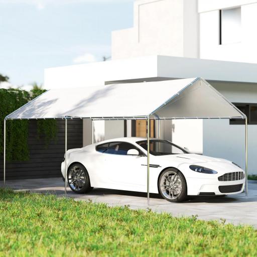 Carpa Garaje para Coche 3x6 m Cochera Portátil Impermeable con Toldo de Tela PE y Marco de Acero Galvanizado Blanco