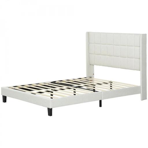 Cama 135x190 cm con Almacenaje Inferior Tapizada y Cabecero Acolchado con Orejas Beige [9]