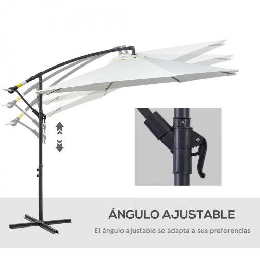 Sombrilla de Jardín 295 cm Parasol Excéntrico Inclinable con Manivela Base Cruzada y Soporte de Acero Crema [2]