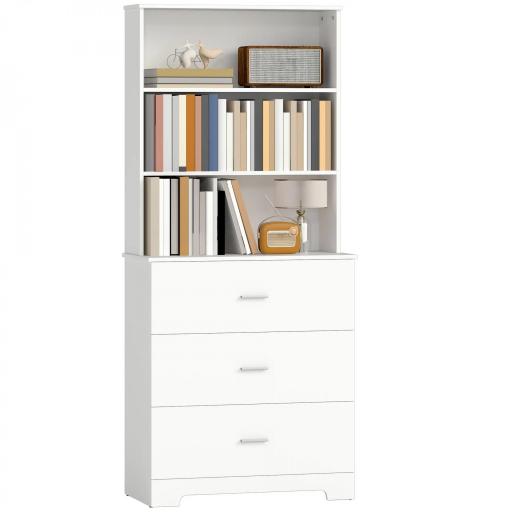 Librería de 6 Niveles con 3 Cajones 3 Estantes Abiertos Armario Alto para Salón Estudio Oficina 79x39,5x182,2 cm Blanco [9]