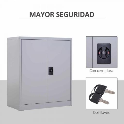 Armario Archivador Metálico con 2 Puertas Cerradura Estante Ajustable para Sala de Estar Estudio 80x40x92,5 cm Gris [1]