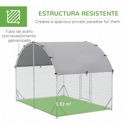 Gallinero 280x190x197 cm con Cubierta de Tela Oxford Impermeable y Resistente a los Rayos UV para Patio Plata [2]