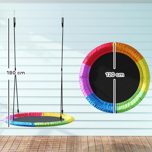 Columpio Nido Infantil Ø120 cm Altura Ajustable Columpio Redondo para Niños para Árbol Carga 300 kg Multicolor [1]
