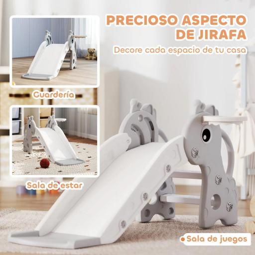 Tobogán Infantil con Diseño de Jirafa Canasta y Escalera para Niños de 1-3 Años para Interior 106x51,5x52 cm Gris [2]