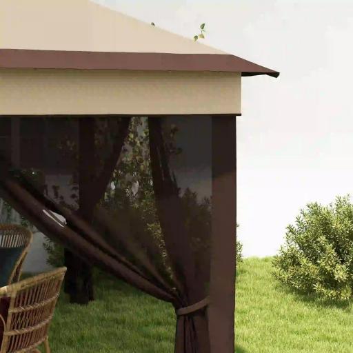 Carpa Plegable 3,26x3,26x2,72m con Doble Techo Altura Ajustable Mosquiteras Protección UV30+ y Bolsa de Transporte Beige [8]