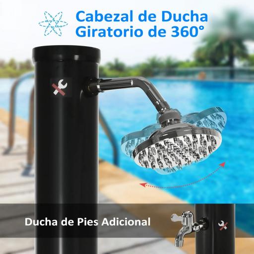 Ducha Solar de Jardín 20L con Cabezal de Ducha Redondo Grifo Agua Caliente Máx. 60℃ para Piscina 15,5x15,5x222 cm Negro [2]