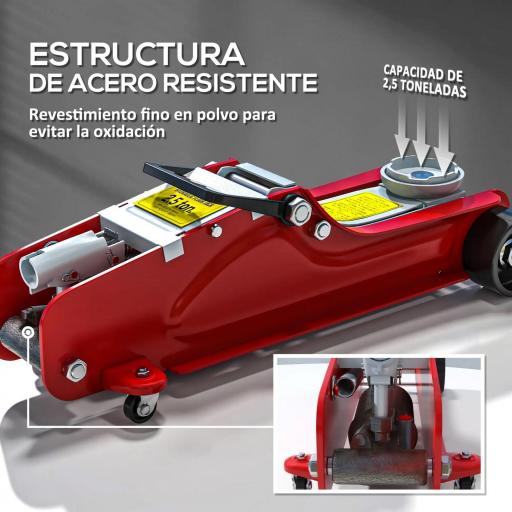 Gato Hidráulico para Coche 2,5T Altura de Elevación 80-380 mm con Perfil Bajo Ruedas para Automóvil SUV Rojo [4]