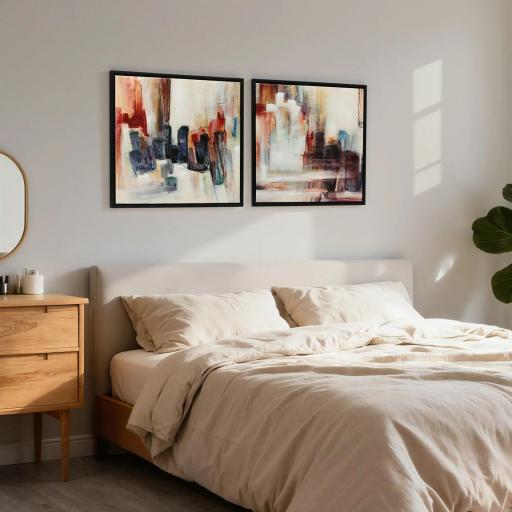 Cuadros en Lienzo Abstractos a Mano 40x40 cm 2 Piezas Cuadros de Arte de Pared Enmarcados Textura Rica Multicolor [3]