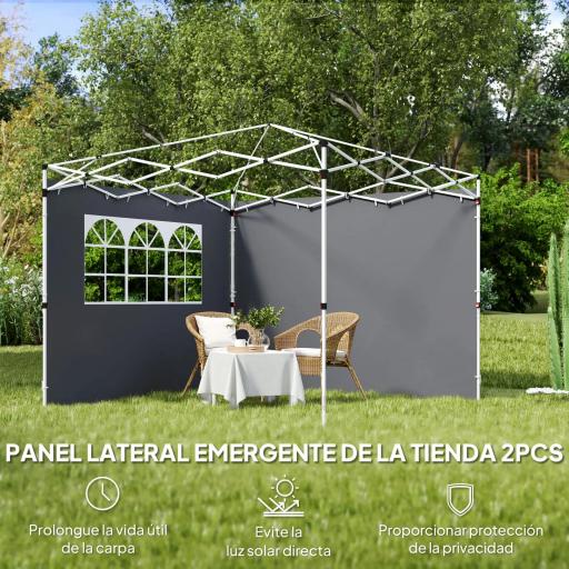 Paredes Laterales para Carpa de 3 x 3 m 2 Paneles de Tela Oxford de 300x200 cm con Ventana para Fiestas Gris Oscuro [2]