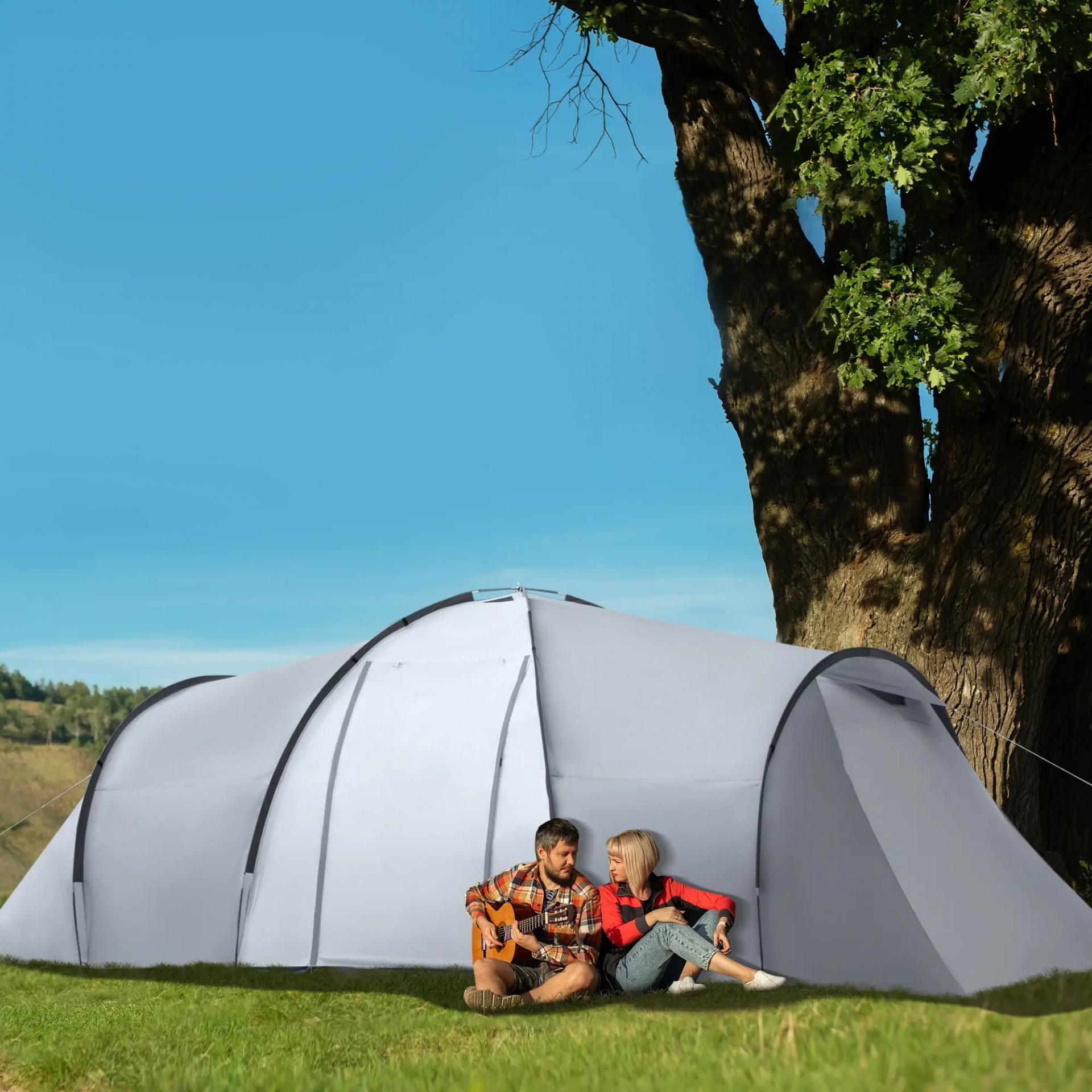 Tienda de Campaña Familiar para 4-6 Personas con 2 Ventanas y Bolsa de Transporte Impermeable Anti-UV 590x245x193cm Gris