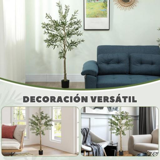 Planta Artificial Decorativa de 150 cm Árbol de Olivo con 720 Hojas y 32 Aceitunas en Maceta para Interior Verde [6]