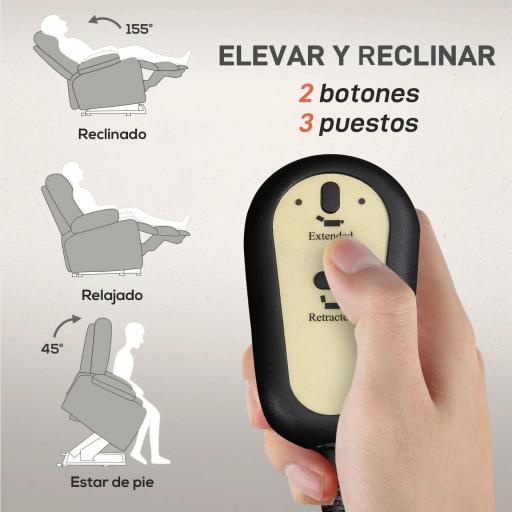 Sillón Levanta Personas Eléctrico con 8 Punto de Masaje Función Calentamiento 2 Controles Remotos y Bolsillo Gris Claro [3]