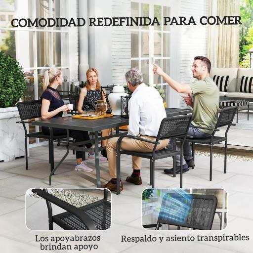 Juego de 4 Sillas de Jardín Exterior Apilables con Reposabrazos Respaldo y Marco de Acero 55x60x83 cm Negro [5]