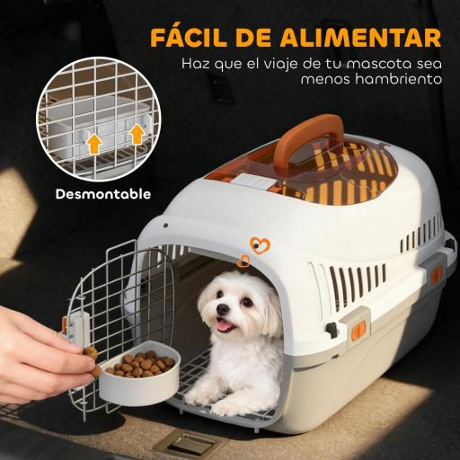 Transportín para Gatos Perros Pequeños de Plástico Carga 4 kg con Claraboya Cuenco Puerta de Acero Gris Claro [1]