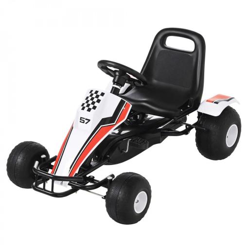 Go Kart a Pedales para Niños de +3 Años Coche de Pedales Infantil con Asiento Ajustable y Freno de Mano 104x66x57 cm Blanco y Negro [10]