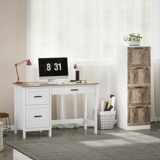 Cajonera de Escritorio con 4 Cajones Cerradura 2 Llaves Barras Colgantes para A4 Carta 39,4x40x129 cm Blanco y Madera [7]