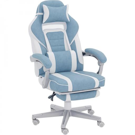 Silla Gamer Reclinable con Altura Ajustable Reposapiés Retráctil Soporte Lumbar y Reposacabezas Desmontable Azul [9]