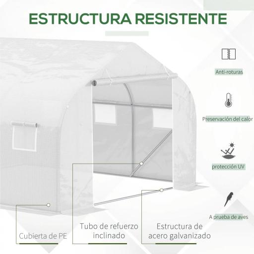 Invernadero de Túnel 445x300x205 cm Invernadero de Jardín con 6 Ventanas y Cubierta de Polietileno PE 140 g/m² Blanco [2]