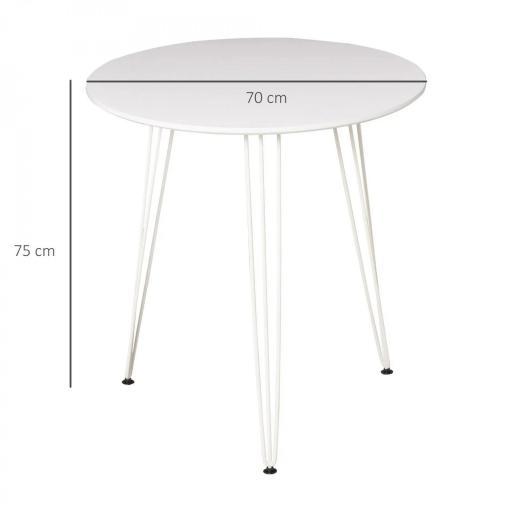 Mesa de Comedor Redonda con Patas de Horquilla Metálicas Estilo Moderno Nórdico para Cocina Salón Cafetería Bar Ø70x75 cm Blanco [1]