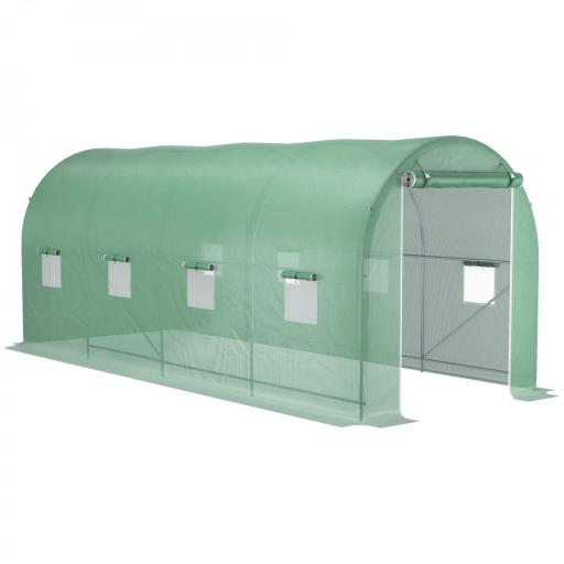 Invernadero de Túnel 500x200x205 cm Invernadero de Jardín con Puerta Enrollable y 8 Ventanas Cubierta PE 140 g/m² Verde [7]