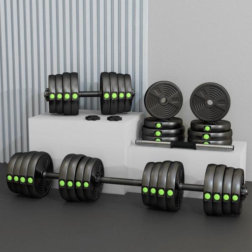 Kit de Mancuernas 30kg 2 en 1 con Barra de Pesas Mango Antideslizante para Entrenamiento de Fuerza Negro Verde [6]