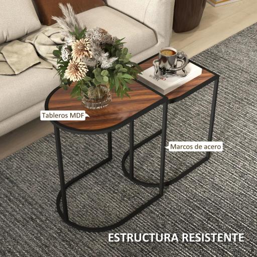 Mesas Auxiliares para Salón Mesas Nido de 2 Piezas con Marco de Acero para Dormitorio Sala de Estar Marrón Rústico [4]