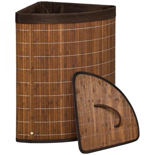 Cesto para Ropa Sucia de Bambú Capacidad de 55L Cesta para la Colada en Forma de Abanico 38x38x57 cm Marrón [8]