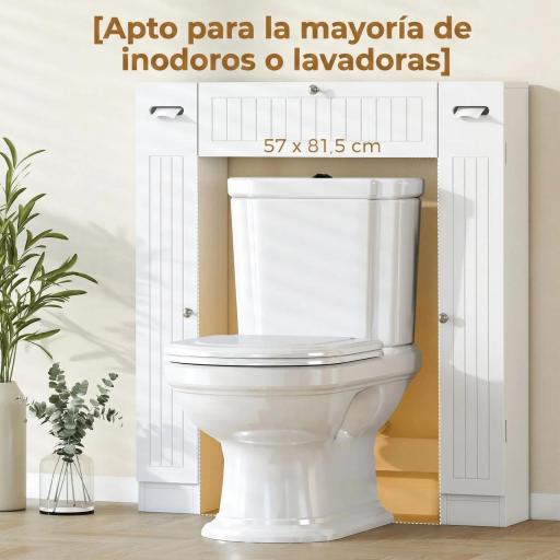 Mueble sobre Inodoro con 2 Armarios Cajón Abatible Portapapeles y Estantes Ajustables 88x18x98 cm Blanco [4]