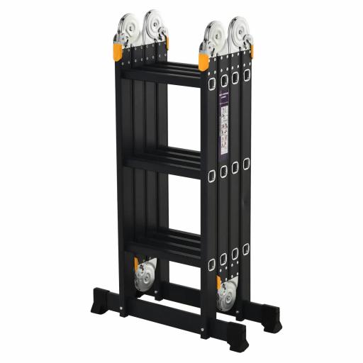 Escalera Multiusos Plegable Escalón Caballete 5 en 1 Portátil con 2 Placas de Plataforma Pie Antideslizante 6 Interruptores Bisagra Aluminio 150 kg 370x61x11 cm Negro [4]