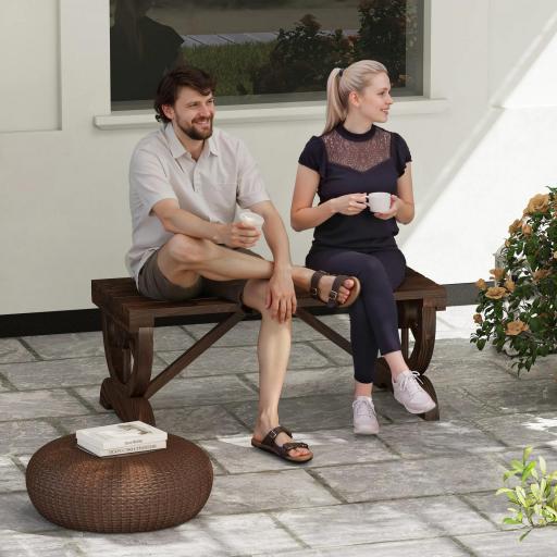 Banco de Madera con Ruedas Decorativas Estilo Rústico Carga 250 kg para Patio Terraza Balcón 98x50x39,5 cm Carbonizado