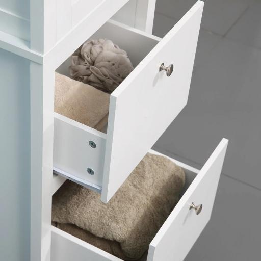 Armario Alto para Baño Mueble Columna de Baño con Puerta de Cristal Estantes Ajustables y 2 Cajones 43x35x160 cm Blanco [5]