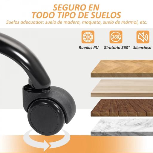 Silla de Escritorio con Soporte Lumbar Inflable Tapizada en PU Reposapiés Respaldo Reclinable Altura Ajustable Negro [6]